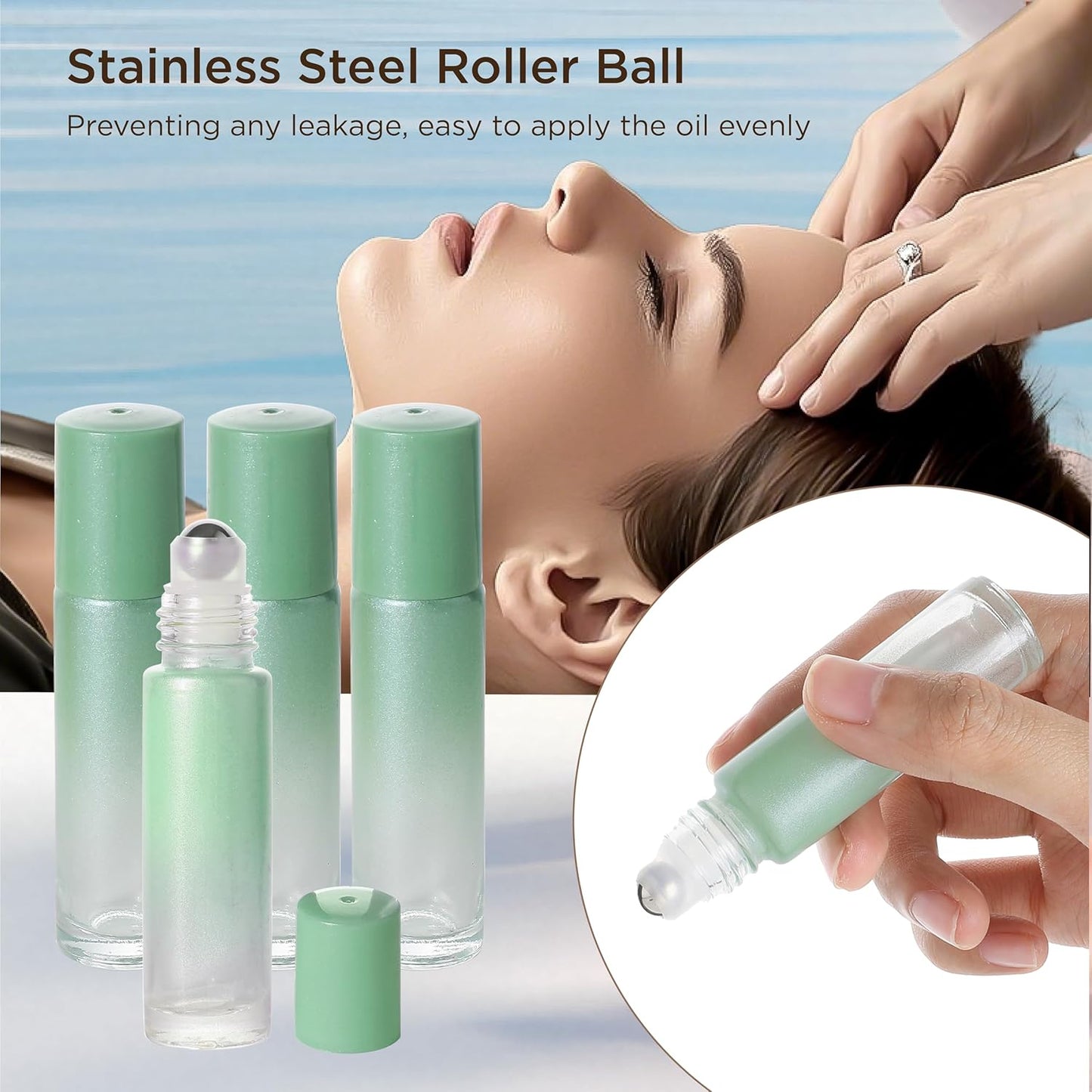 Essential Oil Roller Bottles, 10ml Thick Glass Perfume Roller Bottles with Funnel Opener and Dropper Colored Glass Empty Bottles with Stainless Steel Roller Balls (Green, 4 Pack)