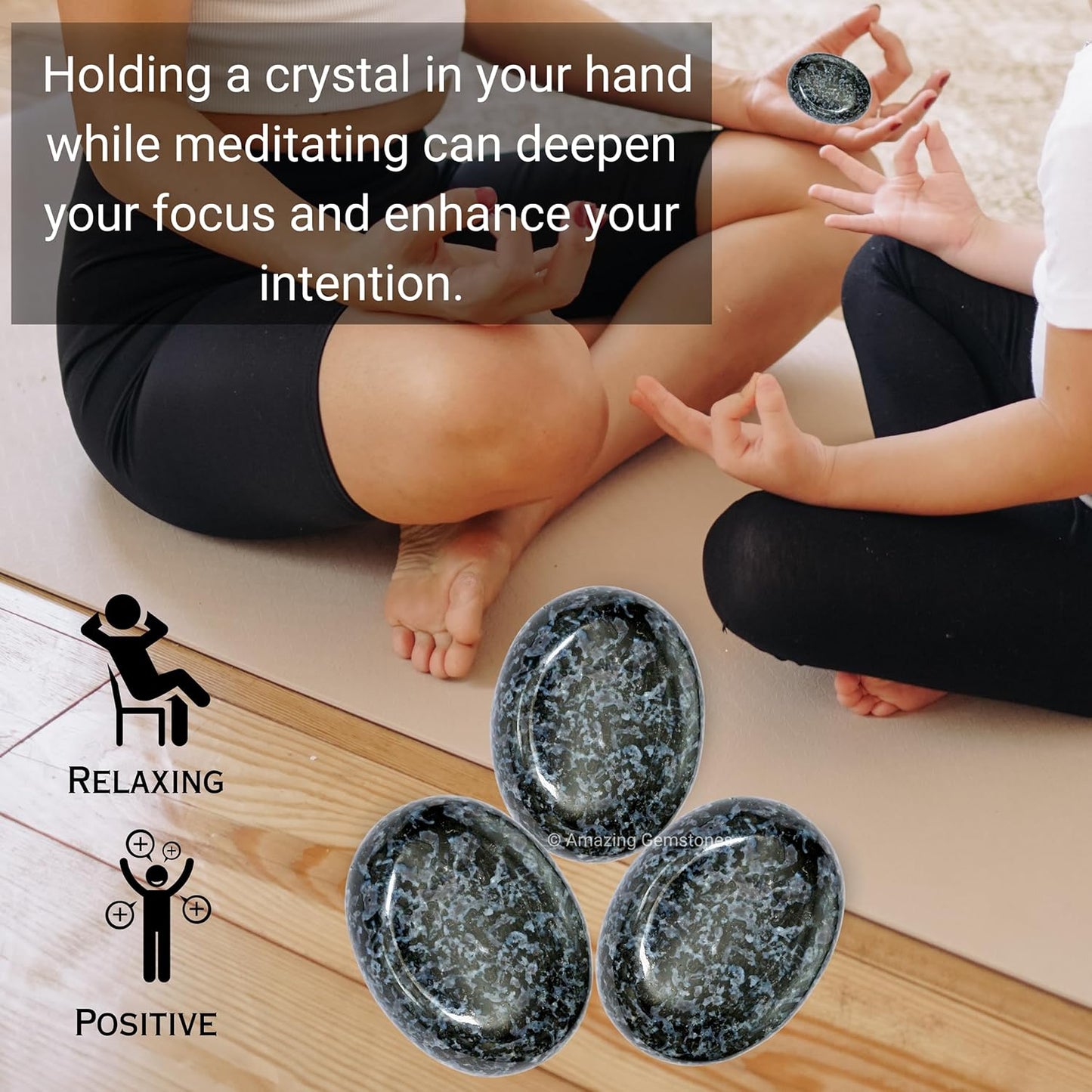 Amazing Gemstone Indigo Gabbro Jasper Palm Stone - Hot Massage Worry Stone for Natural Body Chakra Balancing, Reiki Healing and Crystal Grid