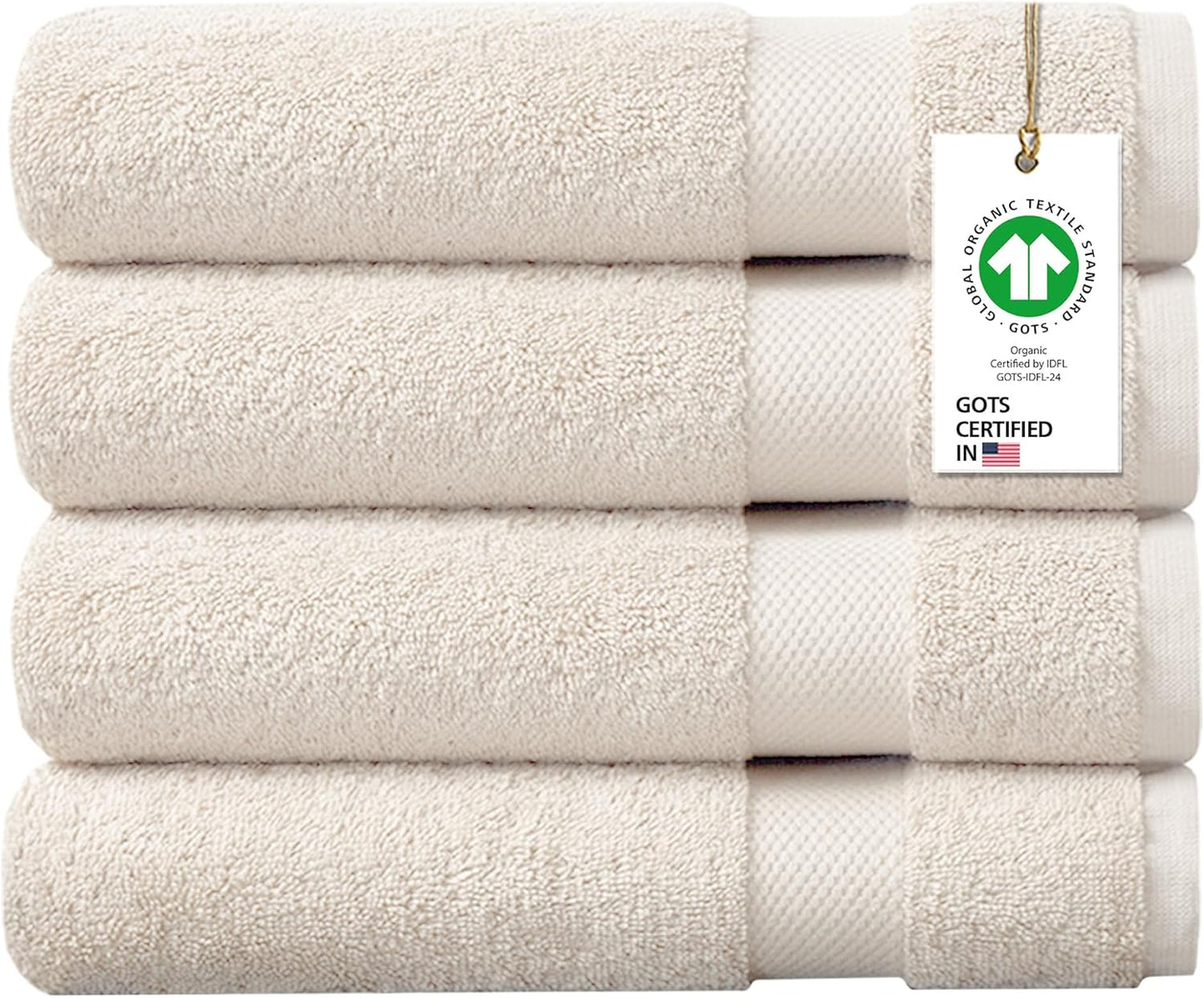 Delara 100% Organic Cotton Towels 650 GSM Plush Feather Touch Quick Dry Bath Sheet, Pack of 4 GOTS Certified, Oeko-Tex Green Certified, Organic Cotton Bath Sheet, 36"X70"