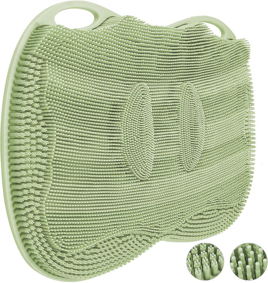XL Shower Foot Scrubber Mat, Silicone Feet Massage Cleaner Dead Skin Toes Clean Pad without Bending Non-slip Suction Cups -Improve Circulation for Feet Beauty Exfoliate Smooth Achy 17.2*13" Sage Green