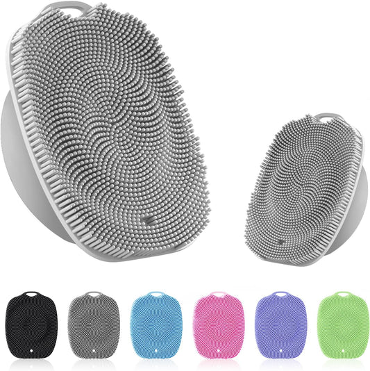 Soft Silicone Body Scrubber, Gentle Like a Hand Exfoliating Your Skin and Build Up Lather, Back Large Suction Cup Easy to Store, & Deep Clean (Body Scrubber + Face Scrubber Gray)
