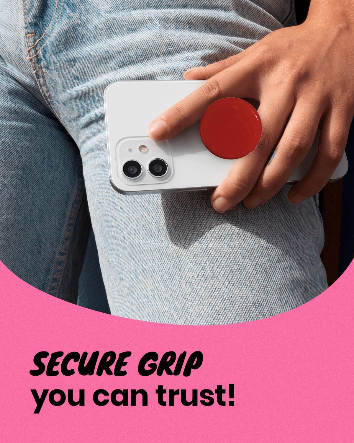 OnTheGrip Cute Solid Macaron Color Round Shape Collapsible Mobile Phone Grip Stand Holder for Smartphone Tablet Cell Phone Accessory (Red)