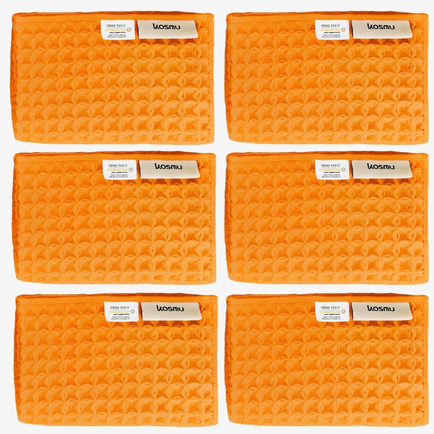 Luxury Japanese Cotton Silk Waffle Bath Towel | Plush, Absorbent, and Quick Dry (Coral Orange, Face Towel (6 Pack))