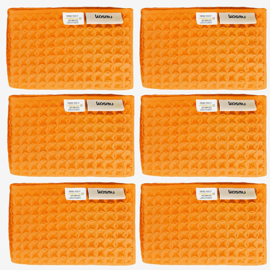 Luxury Japanese Cotton Silk Waffle Bath Towel | Plush, Absorbent, and Quick Dry (Coral Orange, Face Towel (6 Pack))