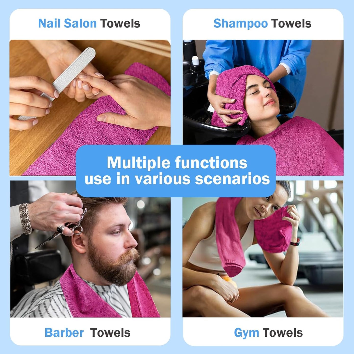 Pink Salon Towels, Super Soft and Absorbent Microfiber Hair Towel for Salon, Bath, Spa, Pool and Home, 27 inch X 16 inch (Pink - 6 Pack)