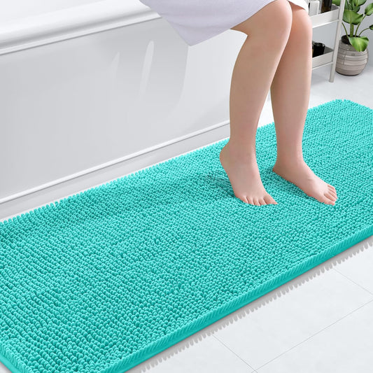OLANLY Bathroom Rugs 70x24, Extra Soft Absorbent Chenille Bath Rugs, Rubber Backing Quick Dry, Machine Washable Bath Mats for Bathroom Floor, Tub and Shower, Home Decor Accessories, Teal