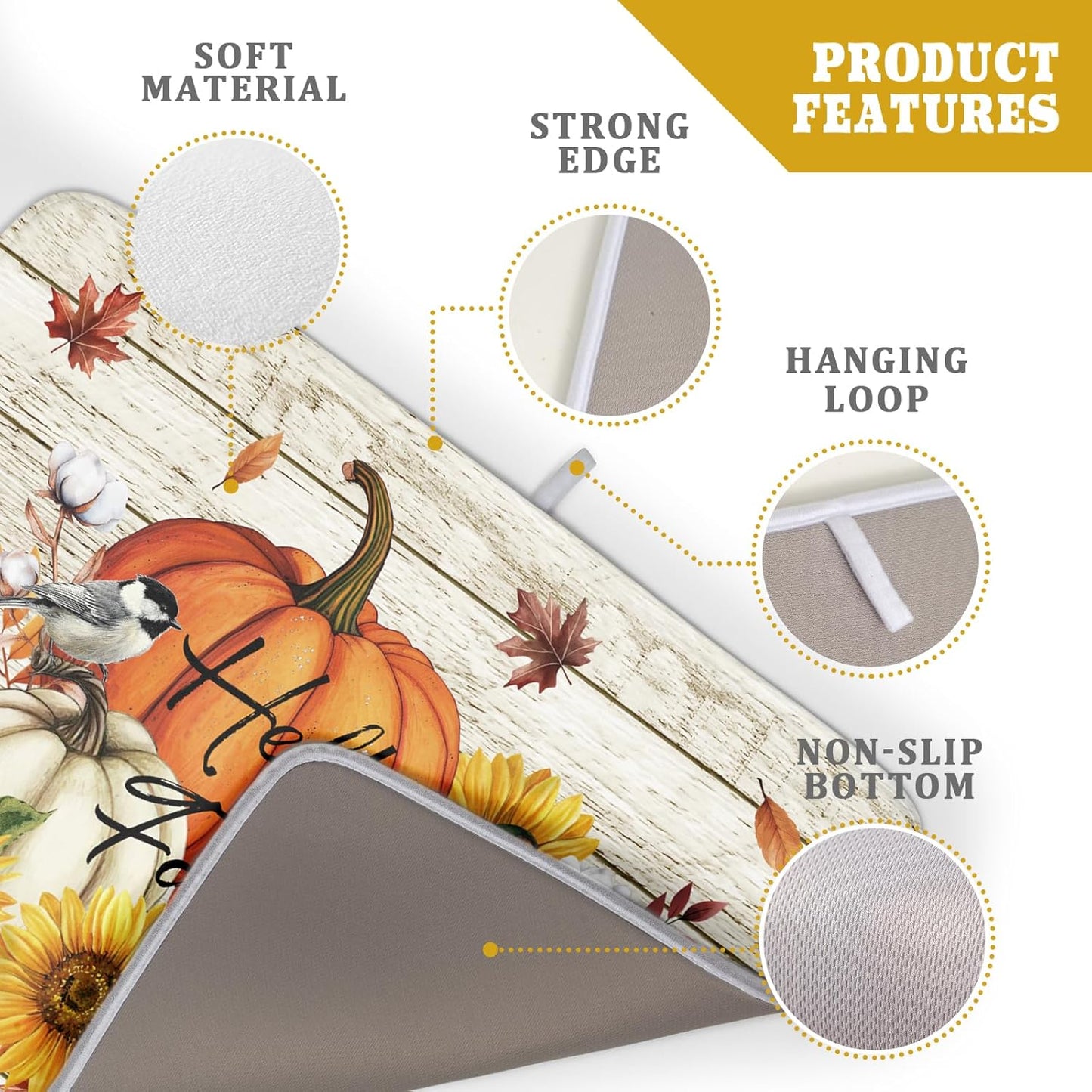 Hello Fall Dish Drying Mat Autumn Pumpkin Dish Drainer Rack Mats 18"x24" Fast Dry Microfiber Dish Drying Pad for Kitchen Countertop Table