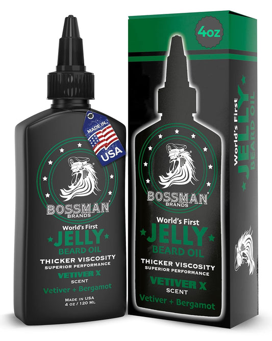 Bossman Jelly Beard Oil for Men (4 oz, Vetiver X Scent) – Softens, Moisturizes & Conditions with Natural Ingredients