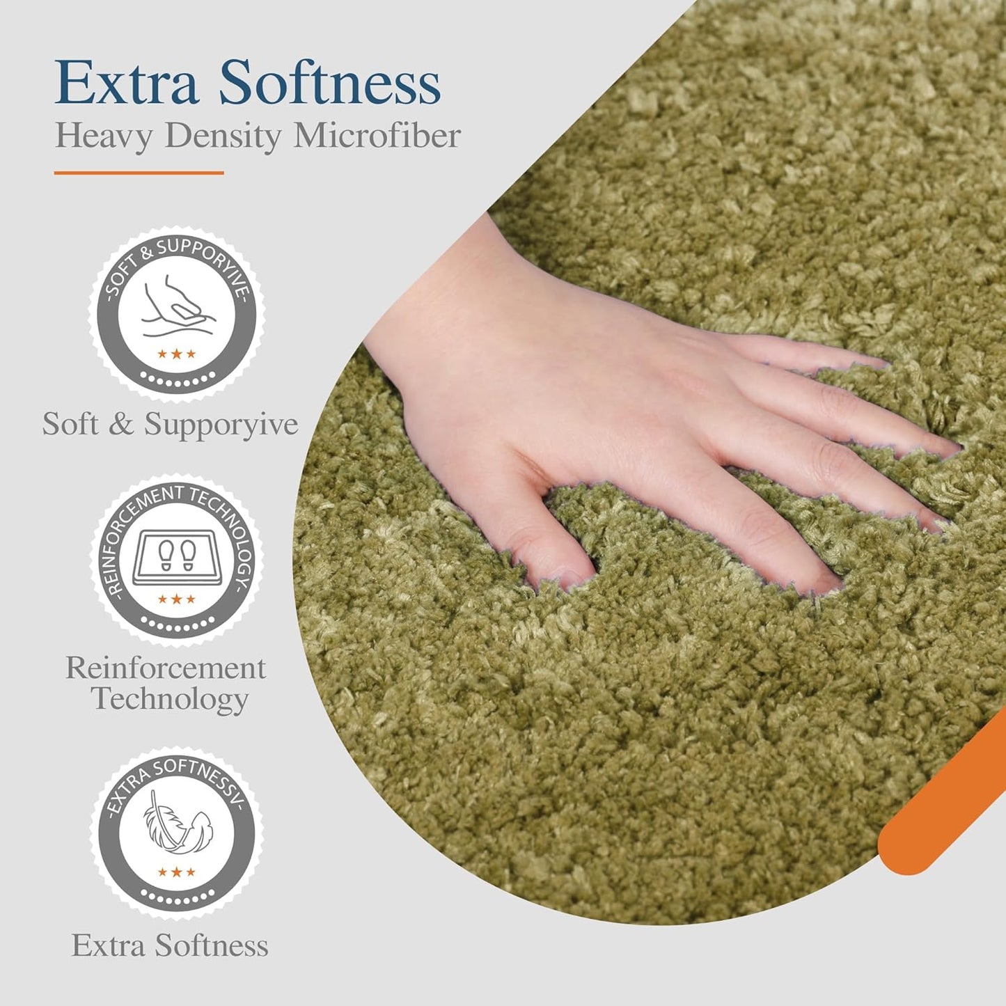 Walensee Contour Rug (20x24, Olive Green) Non Slip Bath Mat for Bathroom Water Absorbent Soft Microfiber Shaggy Bath Mat Machine Washable U Shape Toilet Rug