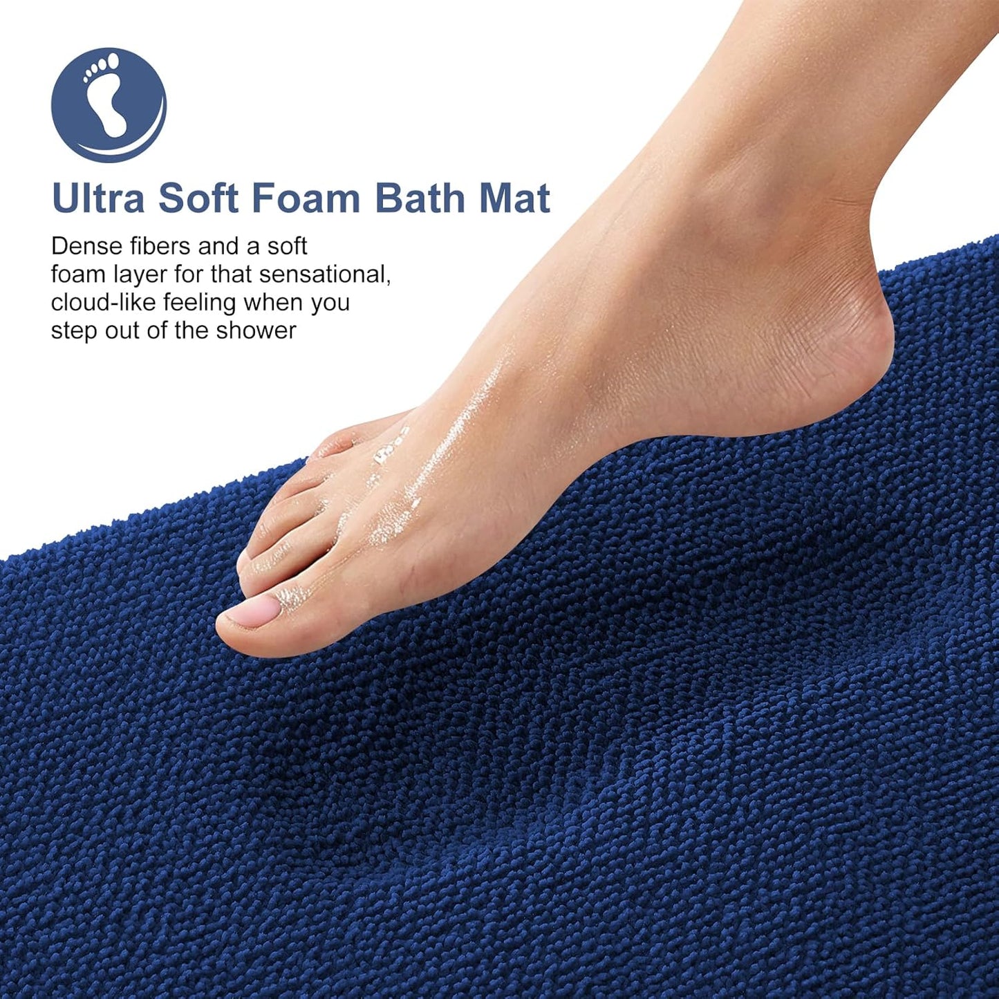OLANLY Thick Memory Foam Bath Mat Rug 47x17, Extra Soft Absorbent Bathroom Rug, Quick Dry Bath Mats, Non-Slip, Machine Washable Carpet for Bathroom, Tub and Shower, Home Decor Accessories, Navy