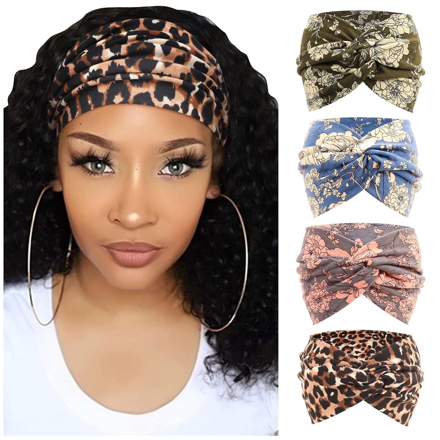 DRESHOW 4 Pack Turban Headbands for Women Wide Vintage Head Wraps Knotted Cute Hair Band Accessories