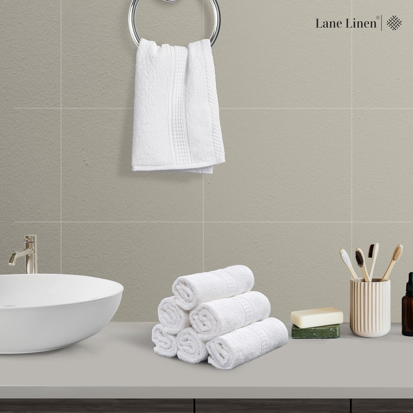 LANE LINEN 12 PC Wash Cloths Bathroom Set -100% Cotton Highly Absorbent Washcloths Bulk, Premium Spa & Hotel Quality Wash Clothes -White