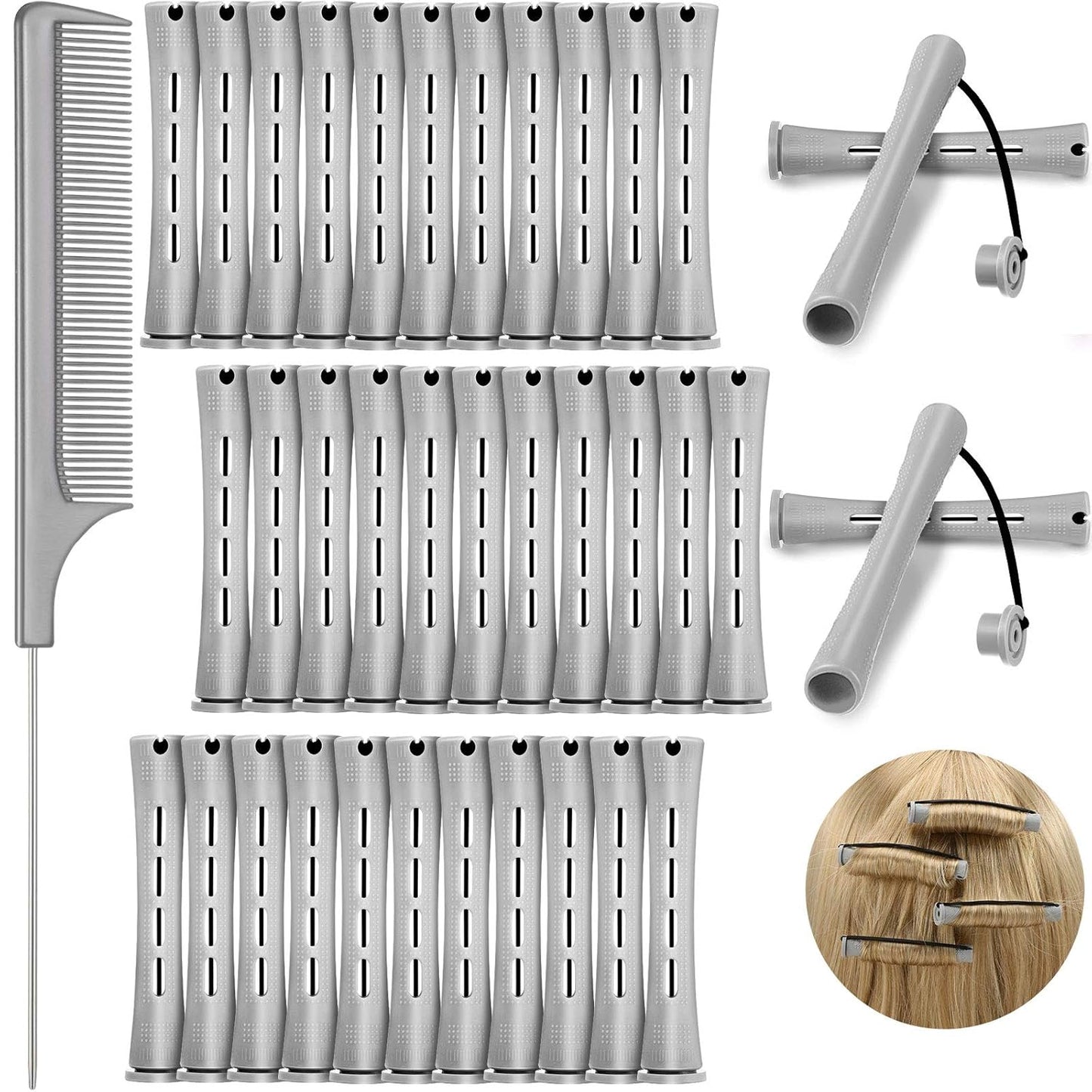 WILLBOND 36 Pieces Cold Wave Rod Hair Perm Rods Hair Rollers Perming Curlers with Steel Rat Tail Comb for Hairdressing Styling