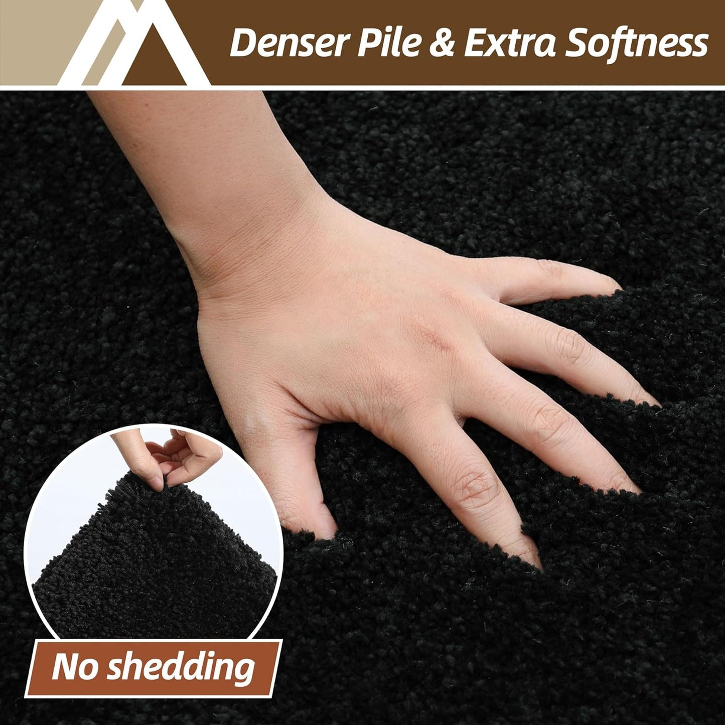 COSY HOMEER Bathroom Rugs Mat 24”x36” Absorbent Non-Slip Bath Mat Plush Shaggy Machine Washable Bath Rugs Soft Polyester Bath Mats for Bathroom Floor,Tub and Shower,Black