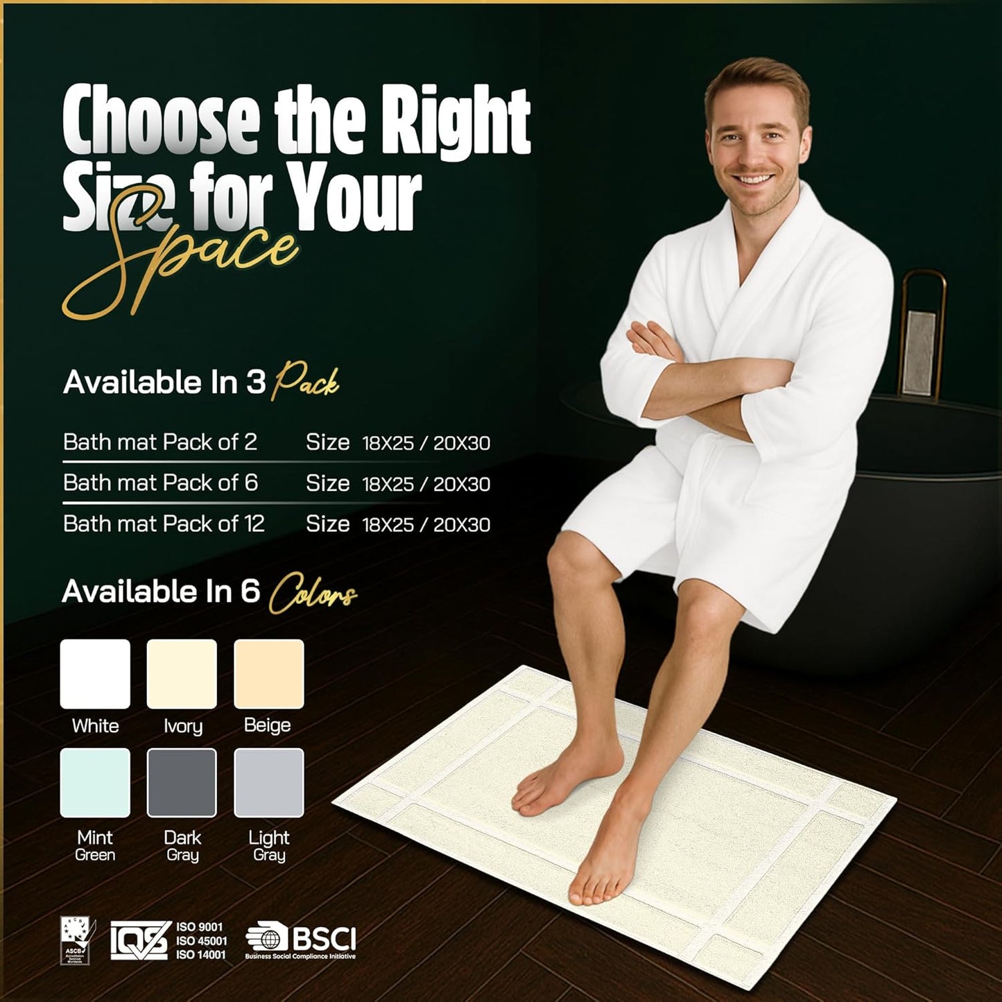 Pearl Linens Pack of 6 100% Cotton Bath Mat 20x30 inches, Soft & Absorbent Quick Dry Bathroom Mat Set, Not Bathroom Rugs, After Shower Mat, Bath Tub Mat, 687 GSM, Machine Washable, Ivory