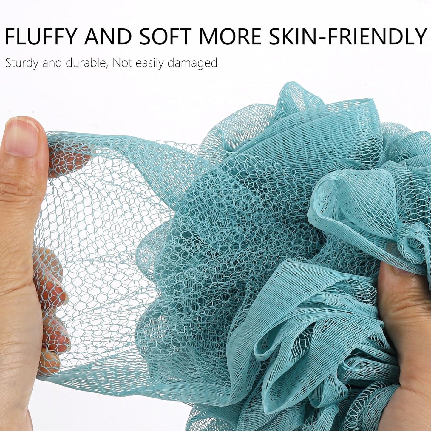 BTYMS 75g/Pc Large Loofah Bath Sponge, XL Exfoliating Puffs Shower Scrunchies Mesh Pouf for Body - Pack of 6