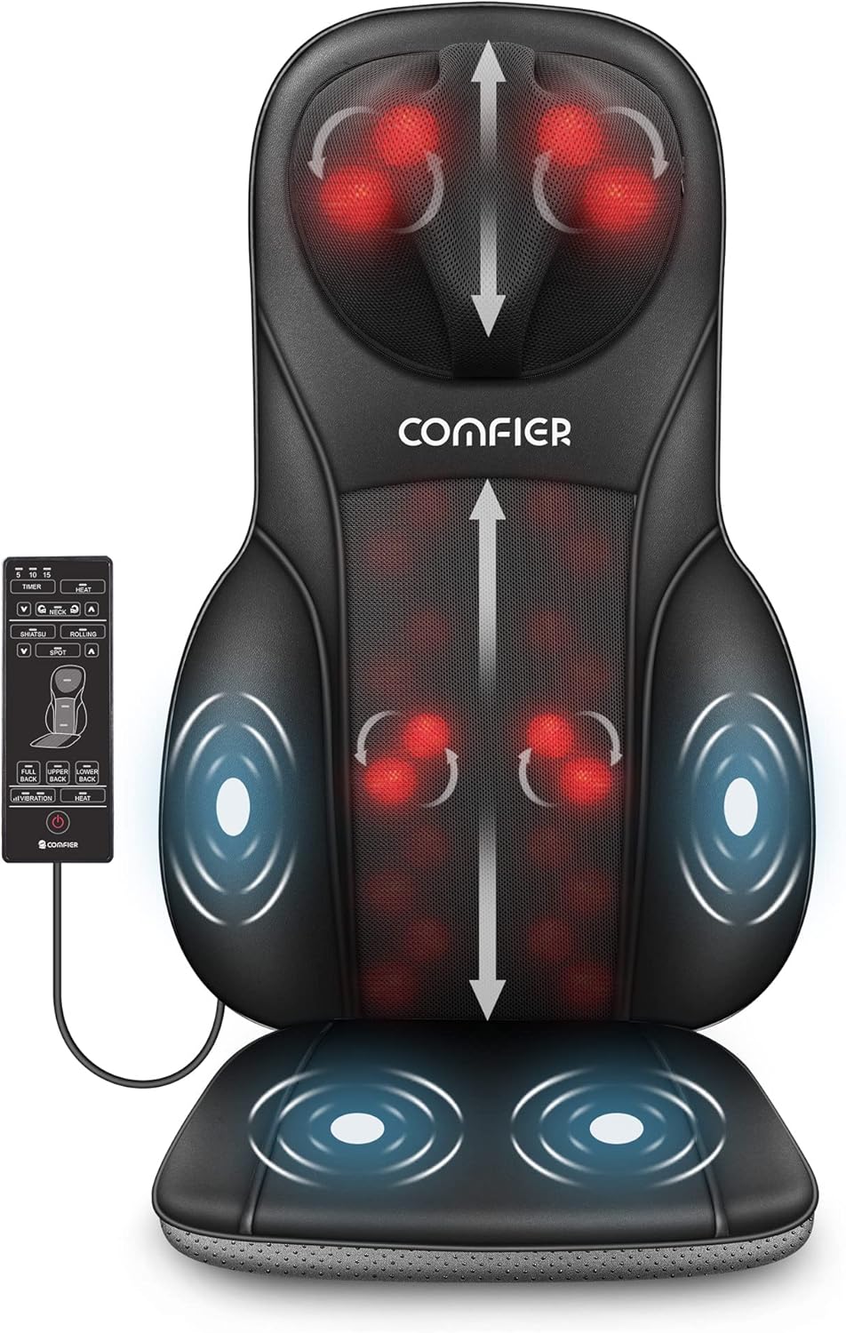COMFIER Shiatsu Back Massager with Heat, Deep Kneading & Rolling Massage Chair Pad, Chair Massager for Office Home Use, Gift for Dad Mom