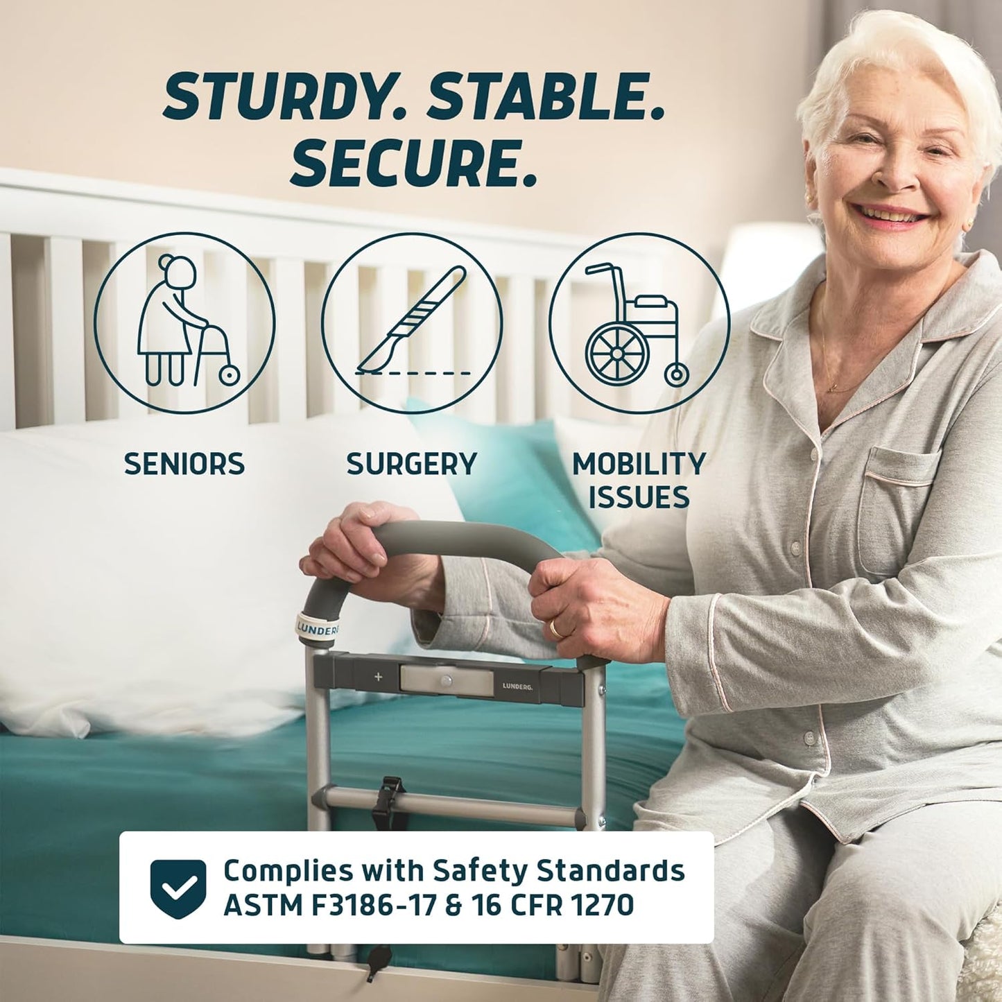 Lunderg Bed Assist Rail for Seniors with Motion-Activated Light & Non-Slip Grab Bar - Easy to Install Bed Rails for Elderly Adults Safety & Post-Surgery - Helps Reduce Falls & Support Independence