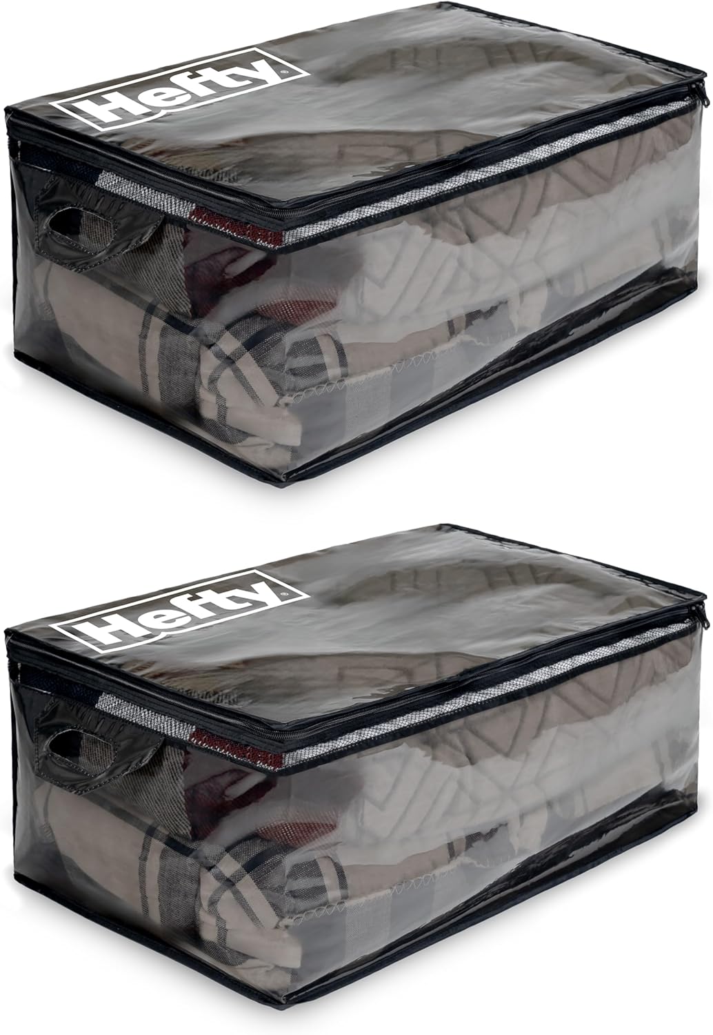 Hefty Storage Bags Extra Large Double Zipper Backpack, Heavy Duty Water Resistant Moving Totes with Shoulder Straps, Foldable Reusable Packing Organizers, 2 Pack (X-Large Black)