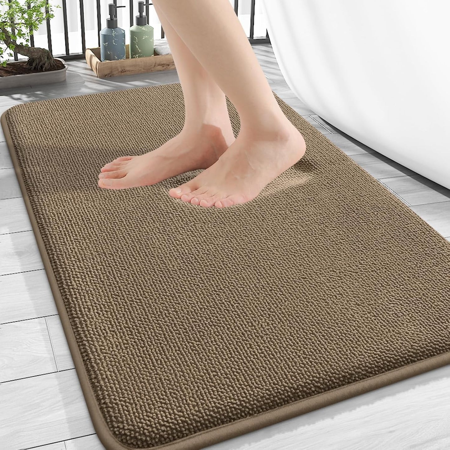 OLANLY Thick Memory Foam Bath Mat Rug 30x20, Extra Soft Absorbent Bathroom Rug, Quick Dry Bath Mats, Non-Slip, Machine Washable Carpet for Bathroom, Tub and Shower, Home Decor Accessories, Tan