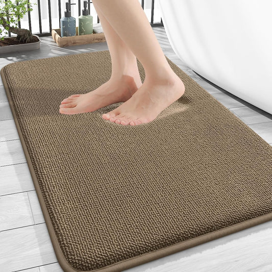 OLANLY Thick Memory Foam Bath Mat Rug 30x20, Extra Soft Absorbent Bathroom Rug, Quick Dry Bath Mats, Non-Slip, Machine Washable Carpet for Bathroom, Tub and Shower, Home Decor Accessories, Tan