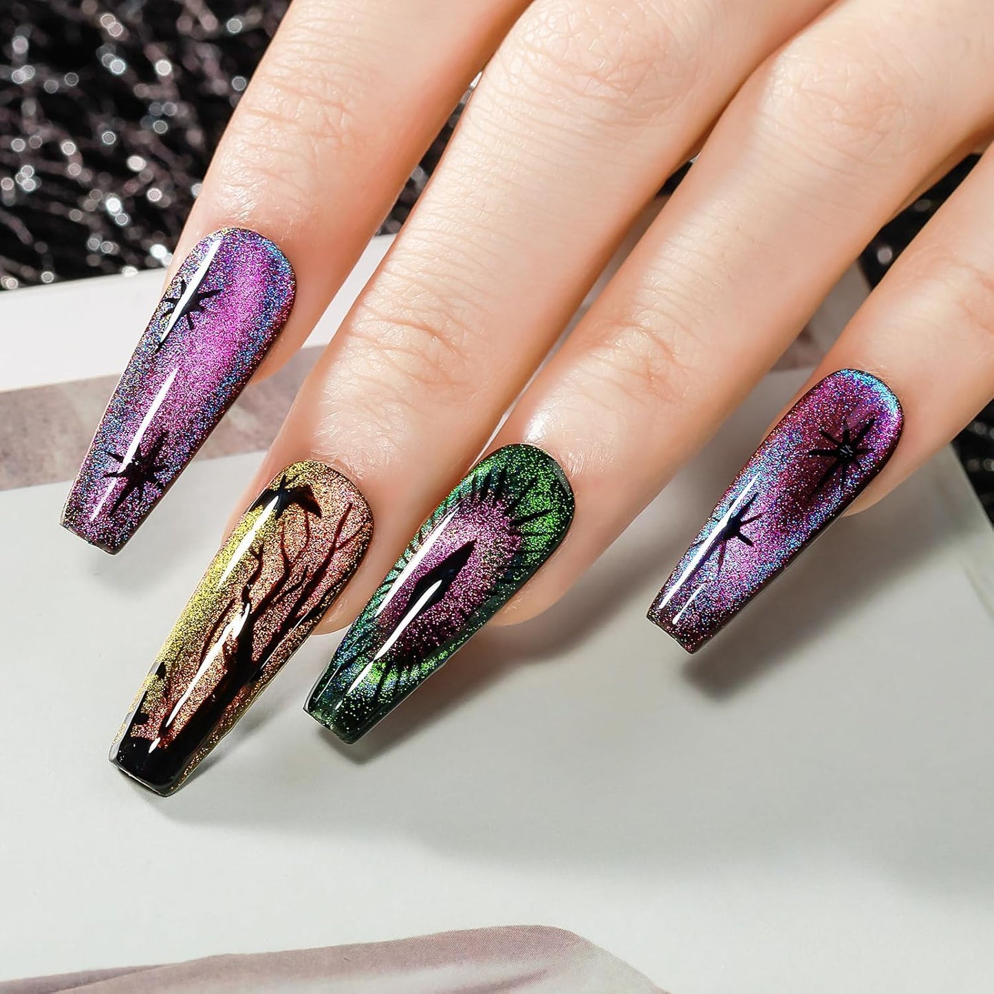 MIZHSE 9D Cat Eye Gel Nail Polish, 8 Colors Magnetic Gel Polish Set with Magnet, Starry Series Galaxy Effect Cateye Soak Off Nail Art Salon Manicure Home Gift for Women