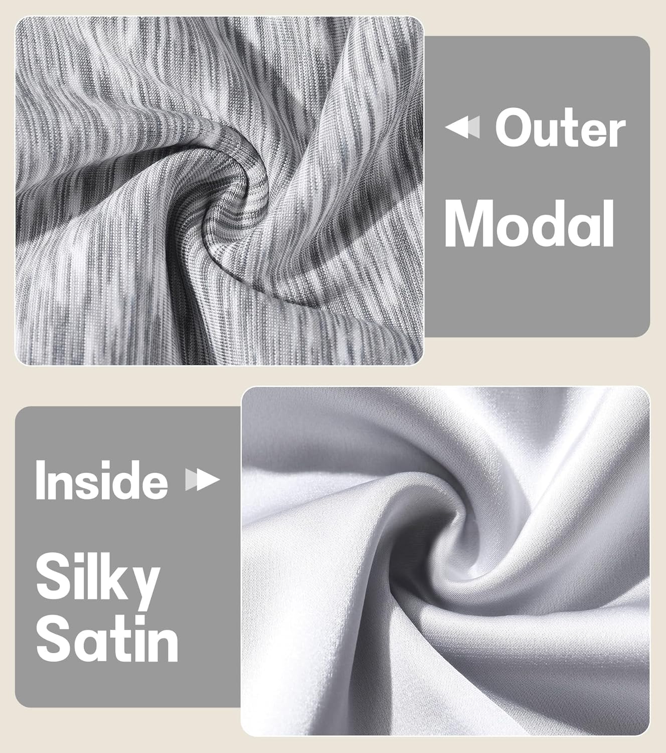 2PCS Silk Satin Bonnet Hair Wrap for Sleeping, Adjustable Strap Curly Natural Hair Night Caps for Women Men(Gray&Gray)