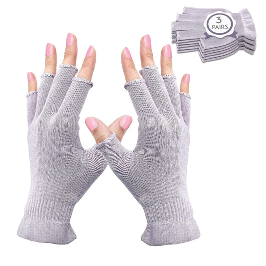 MIG4U 3 Pairs Fingerless Moisturizing Gloves, Half Finger Touchscreen Beauty Glove for Eczema, SPA, Dry Hands, Skin Treatment, Summer Sun UV Protection, Pale Purple S/M