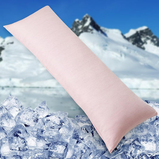 HOMFINE Cooling Pillowcase Body Size - Double Side Q-Max 0.439 Cooling Fiber for Pillow Protector, Breathable Long Cold Pillow Cover for Hot Sleeper Night Sweat, Hidden Zipper, 1 Pack (20"x54", Pink)