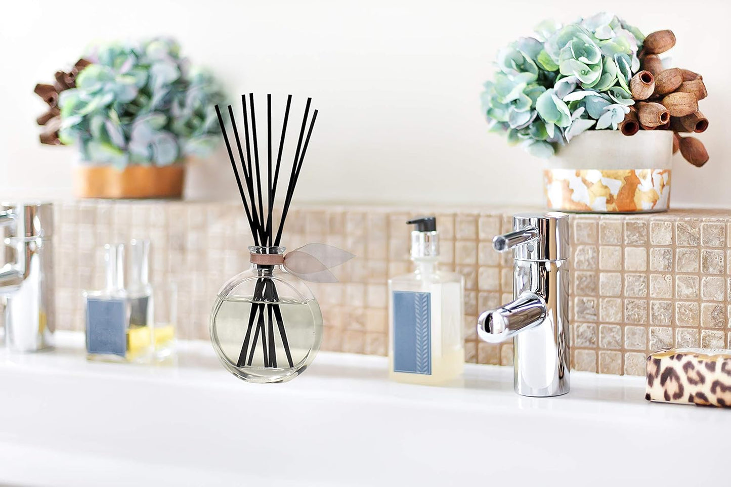 LOVSPA Reed Diffuser Set, Smoked Vanilla Scented Oil Diffuser with Sticks, Home Fragrance Accessories for Bathroom Shelf Decor, Aroma Diffusers for Home or Office Fall Decor, USA Made