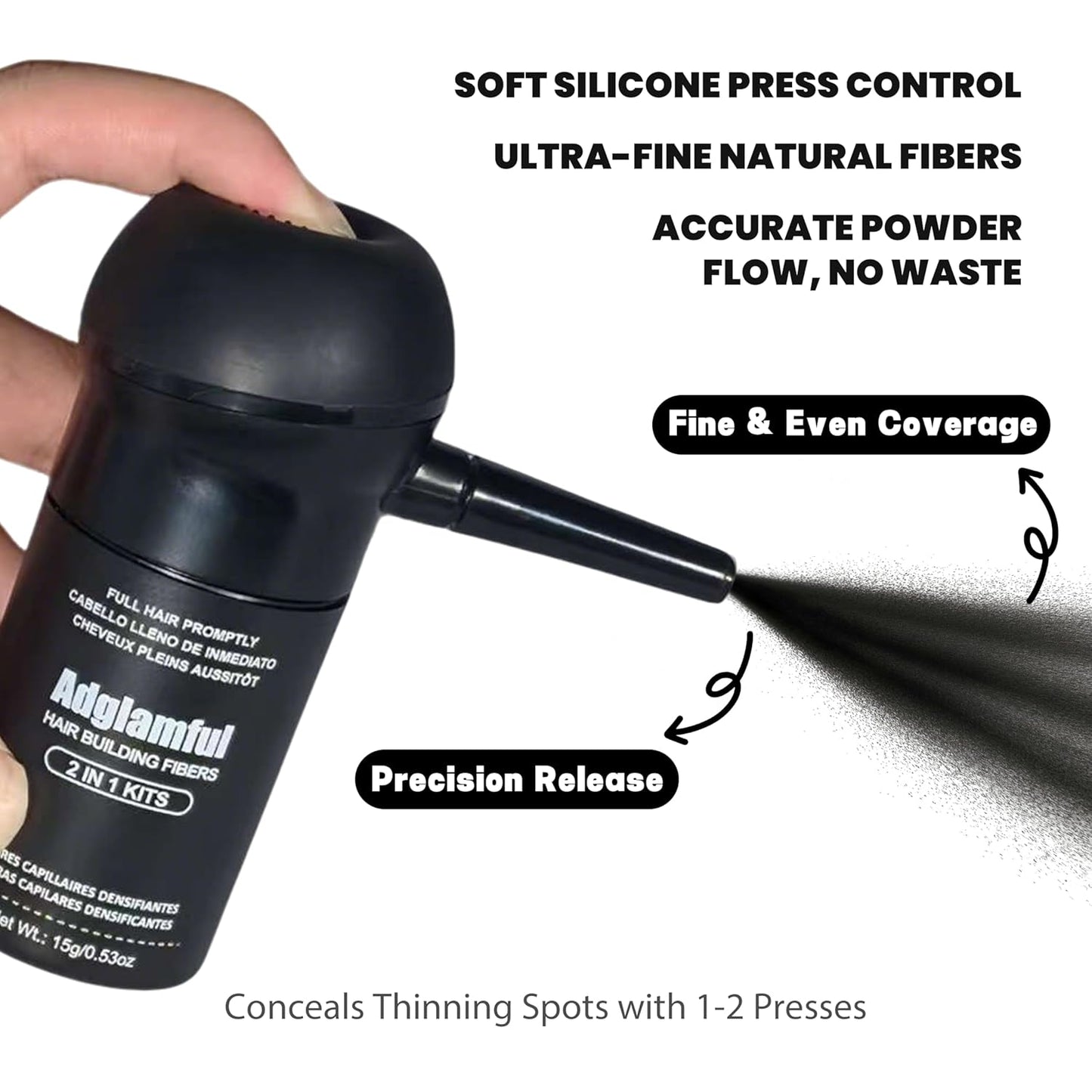 2PCS Hair Fibers for Thinning Hair, Hair Building Fibers Powder Set, Instant Coverage Bald Spots Hair Loss for Men & Women with Spray Applicator (Black, 15g*2)