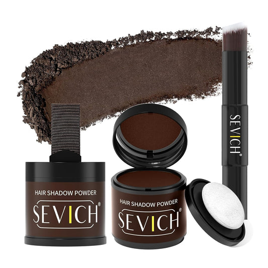 Sevich Hairline Powder 10g 2-Pack with Brush, Instantly Conceals Hair Loss & Thinning, 48H Waterproof Root Touch Up Powder, Natural Hair Shadow Toppers for Women & Men, 2 Box = 5 Boxes,Dark Brown
