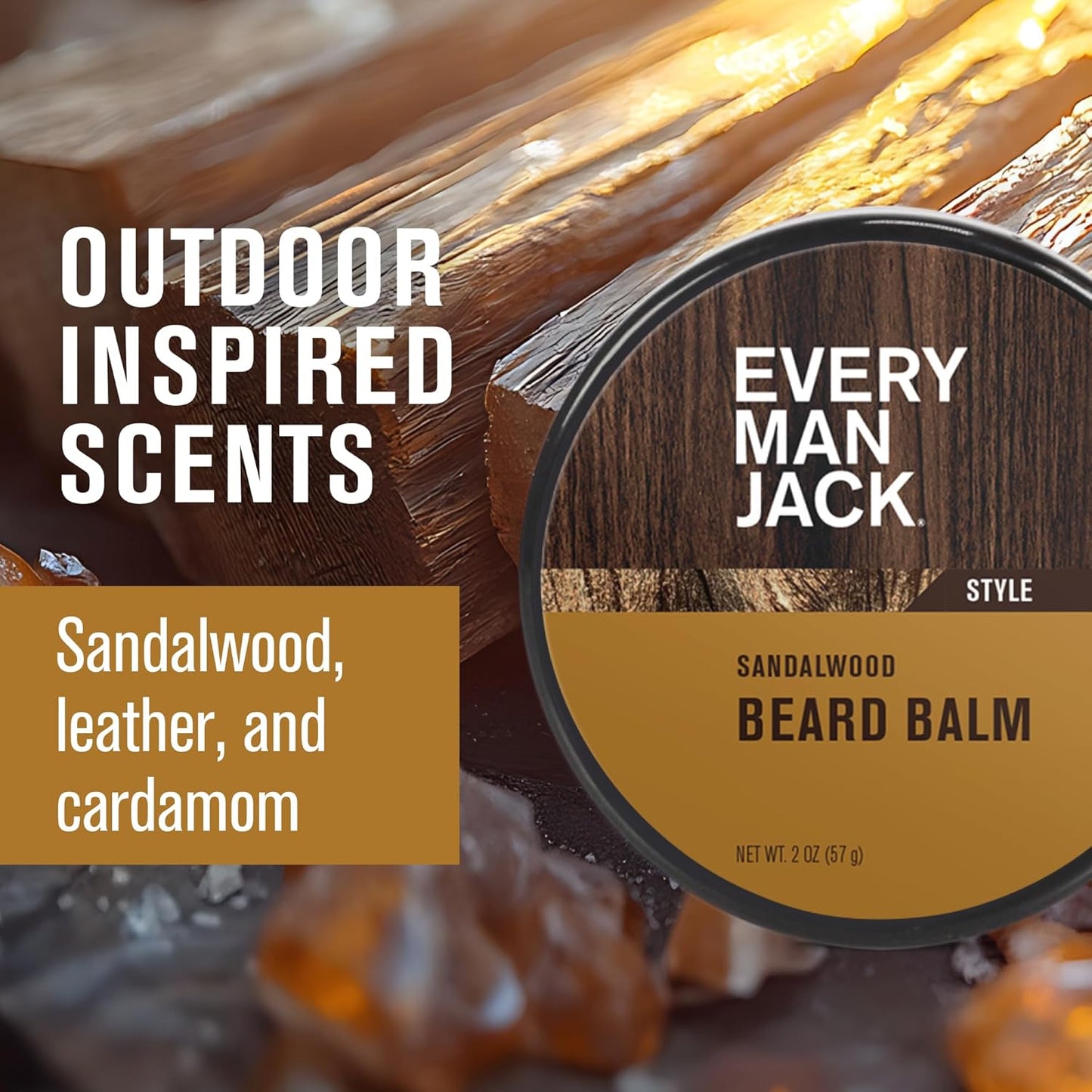 Every Man Jack Beard Balm - Moisturize, Strengthen And Style Your Beard w/Medium Hold - Light Sandalwood Scent - Made w/Naturally Derived Ingredients like Candelilla Wax and Shea Butter- 2oz
