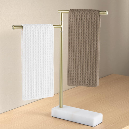 KES Gold Hand Towel Holder for Bathroom, Countertop Standing Swivel Towel Rack with Marble Base, Hand Towel Holder Free Standing 18/8 Stainless Steel Brushed Gold, BTH233-BZ