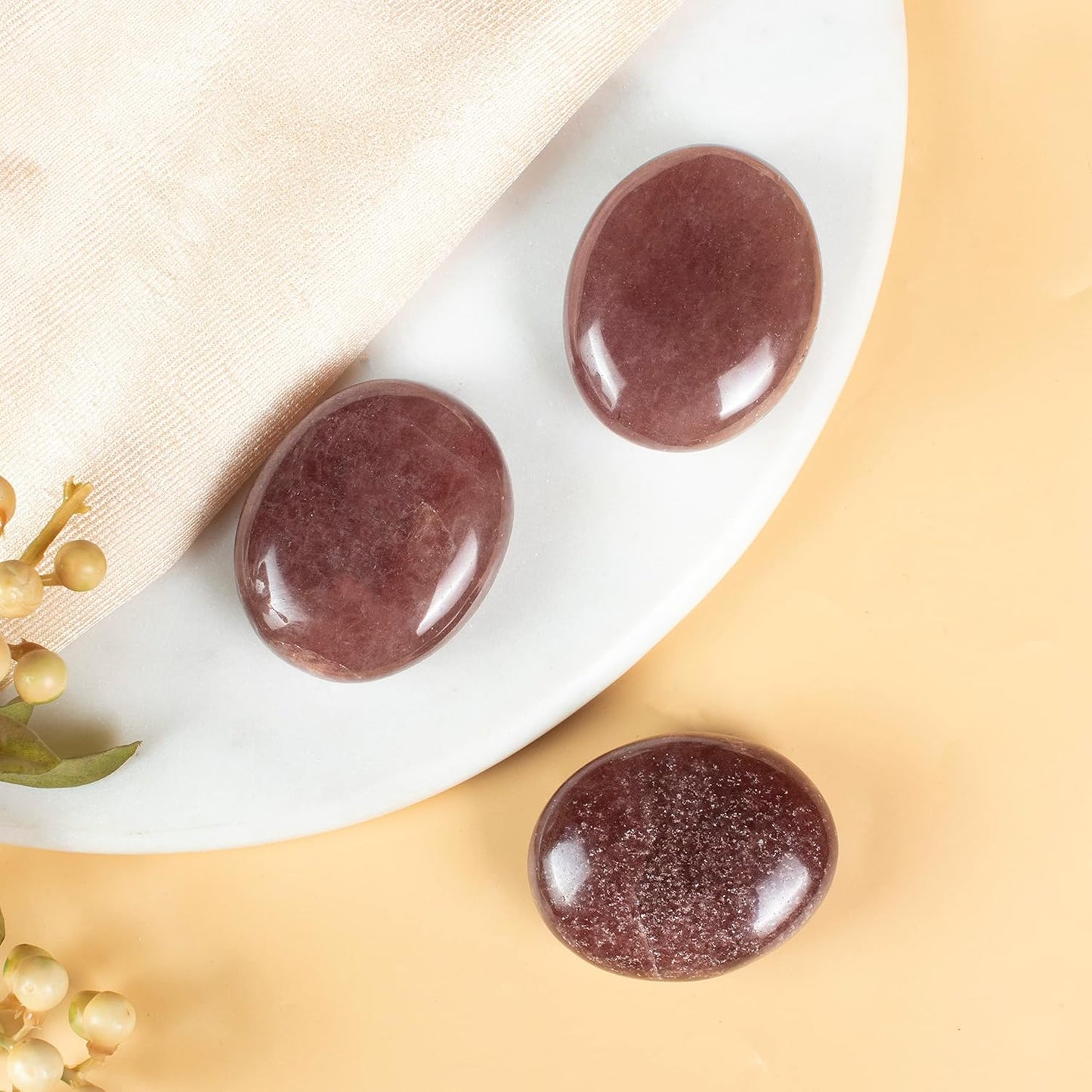 Crocon 50mm Strawberry Quartz Large Palm Stone 900+ Carats Pocket Worry Stones for Natural Chakra Balancing Reiki Healing Stones & Crystal Healing Spa Energy Crystals Gifts for Women