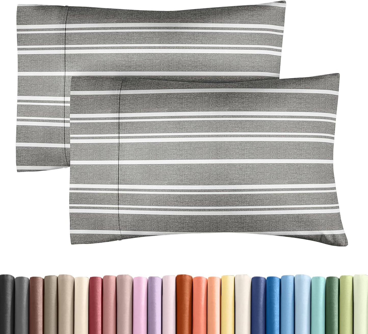 King Pillow Cases Set of 2 - Ultra Soft Hotel Quality Pillowcase Covers - Comfy, Cozy & Wrinkle Free - Shrinkage and Fade Resistant - Machine Washable Pillow Protectors - 2 Piece Set - Grey Stripes 3