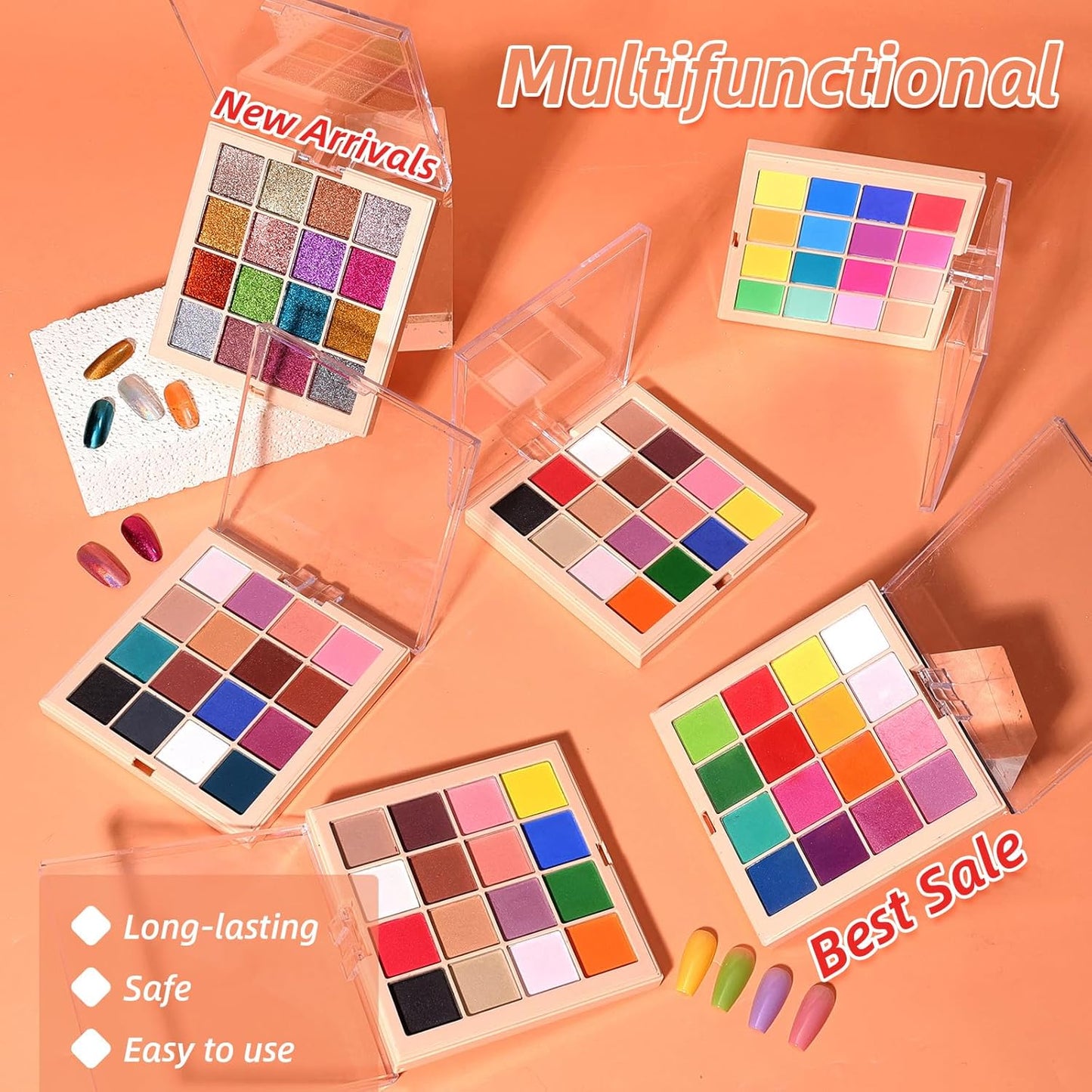 Nail Pigment Powder Palette Set, 16 Colors Ombre Nail Powder Palette with 100pcs Sponges & Tweezers French Aura Nails Ombre Nail Brush Nail Long-lasting Manicure Art DIY Accessories 09 Set