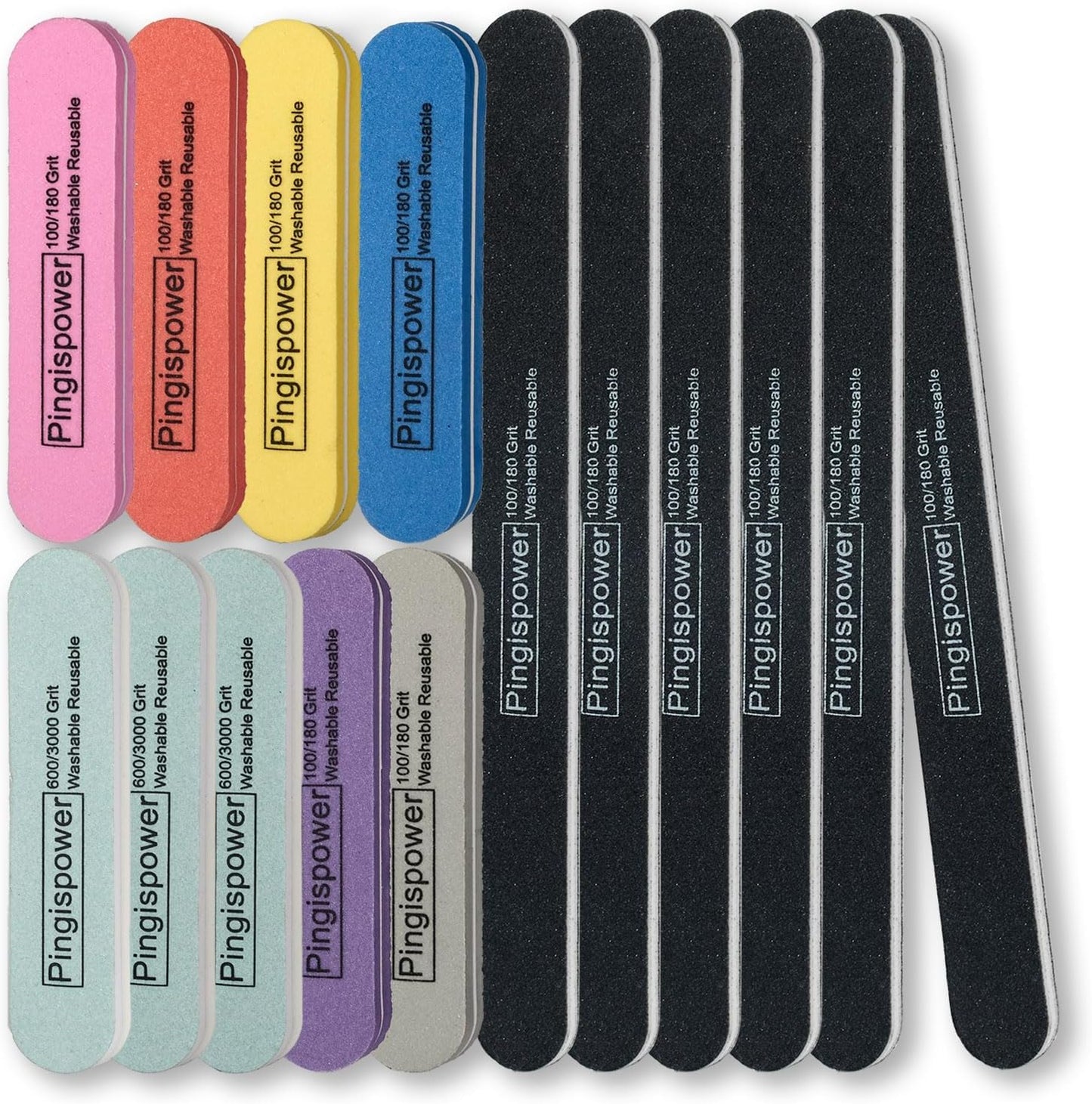 Nail Files and Buffers, 15PCS Professional Emery Board Nail File and Buffer Block for Natural Nails (100/180 & 600/3000 Grit), Reusable & Washable Manicure Kit for Home and Salon