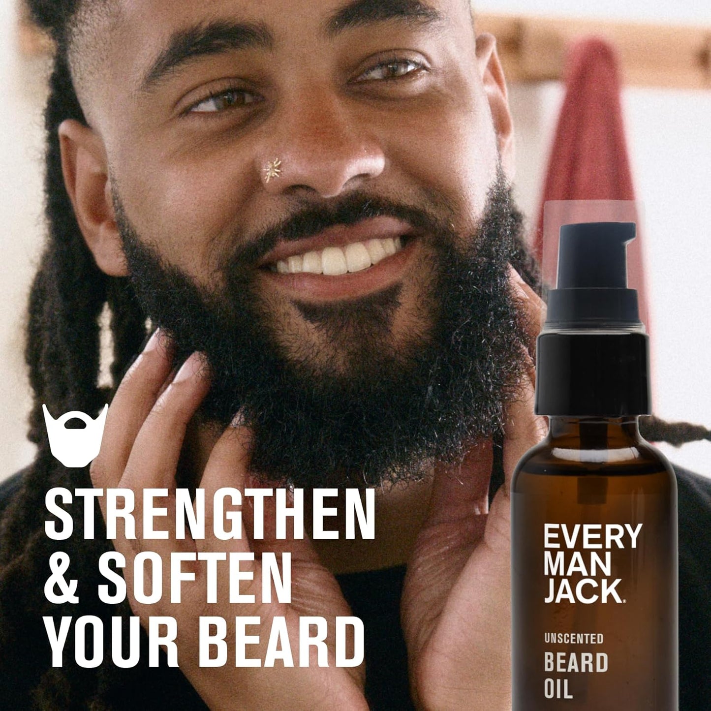 Every Man Jack Unscented Beard Oil for Men - Fragrance Free for Sensitive Skin - Naturally Moisturizes and Softens Beard w/Shea Butter & Argan Oil - 1 fl oz
