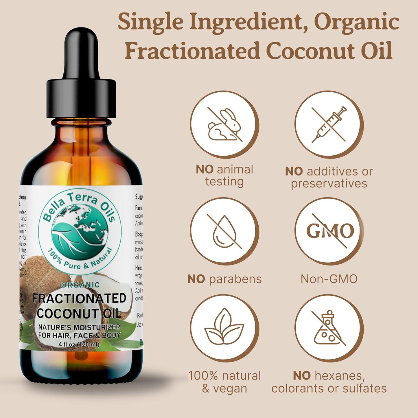 Bella Terra Oils Fractionated Coconut Oil (MCT Oil) – 1 gallon, Deeply Hydrating, Lightweight, Non-Greasy