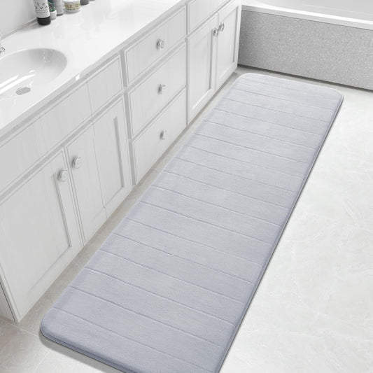 Yimobra Bathroom Runner Rugs 72"x24" Non Slip Washable Memory Foam Bath Mat, Super Soft Water Absorbent Hallway Carpet for Vanity Tub Shower, Silver