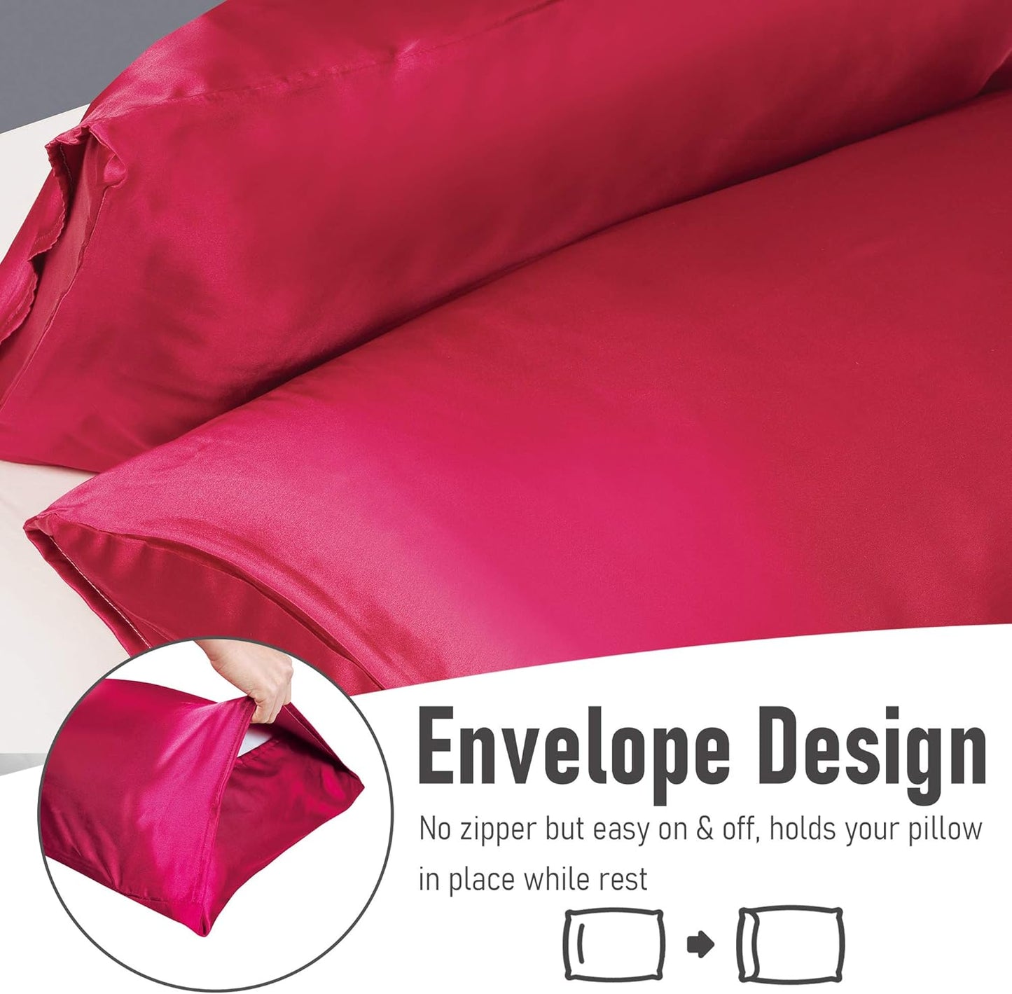 Tyfitb Satin Pillowcase Set for Hair & Skin Care – Cooling, Hypoallergenic, Anti-Frizz, Wrinkle-Free – Soft, Luxurious Pillowcases with Envelope Closure – 2-Pack, Queen Size 20x30, Gift-Ready