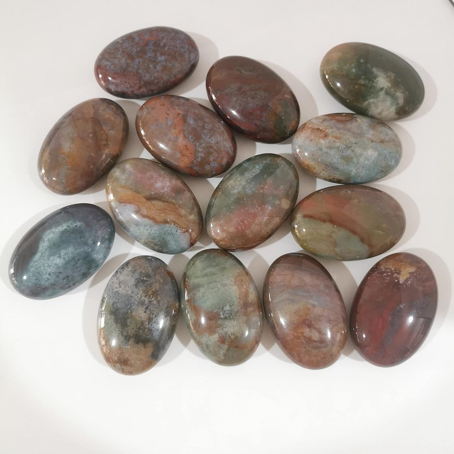 Natural India Agate Oval Polished Worry Stones, Healing Crystal Indoor Fountain Stones Massage Energy Anxiety Relief Items