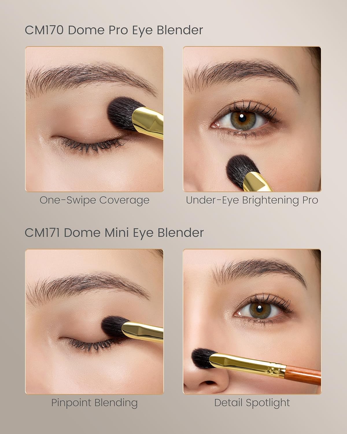 Desert Oak Series Thumb-Shaped Eyeshadow Brush - Curved Brush Head Mimics Natural Finger Contour, Premium Goat Hair & Bubinga Handle for Lid/Crease Blending (CM 170)