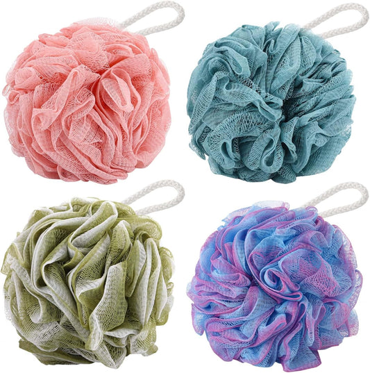 BTYMS 4Pcs Loofah Sponge 60g/pc Bath Puffs Shower Scrunchies Mesh Pouf for Shower