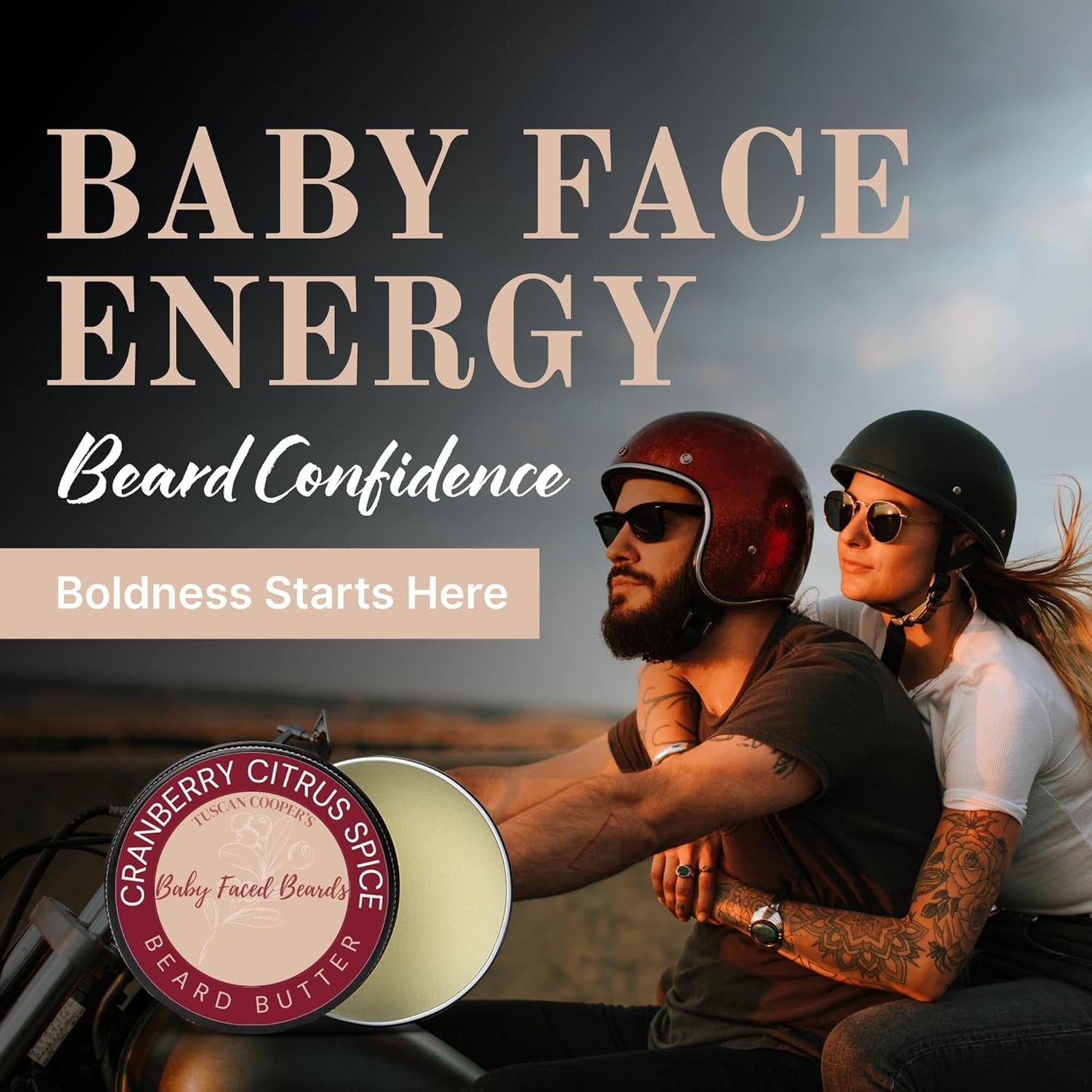 Tuscan Cooper's Baby Faced Beards Butter for Men - Moisturizing Beard Balm Cream and Softener for All Hair Types Including Coarse Hair - 4oz Hydration and Conditioning Care - Cranberry Citrus Spice
