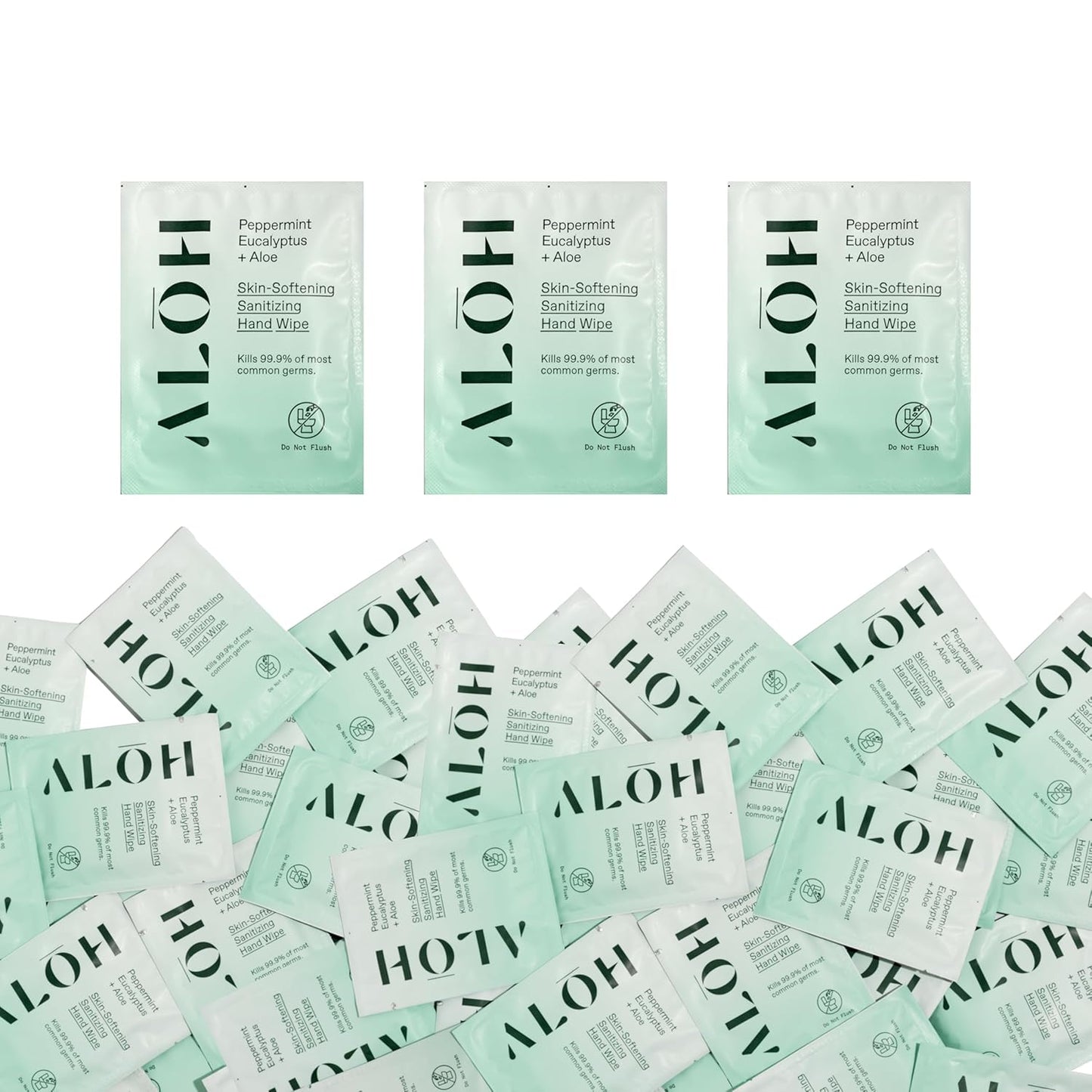 ALŌH Skin - Softening Sanitizing Hand Wipes – Peppermint Eucalyptus + Aloe - 1 Box of 500ct Individually Wrapped Wipes