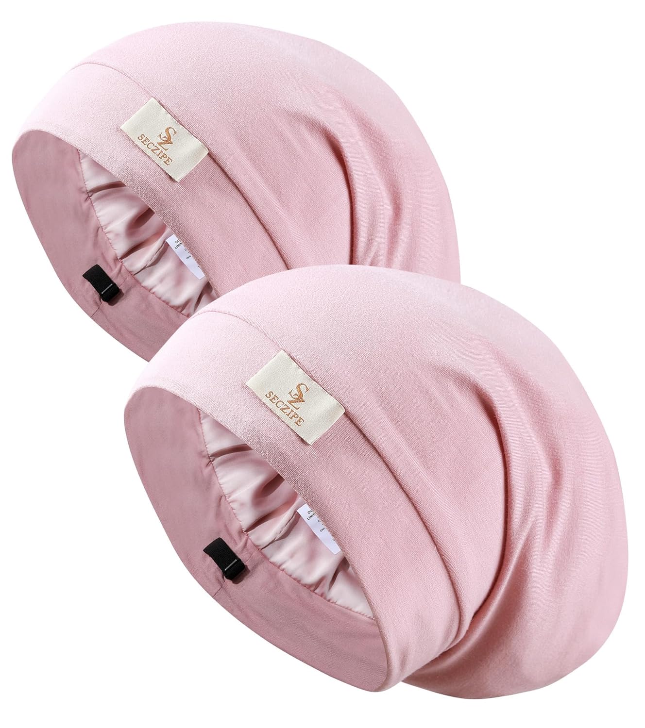 2pcs Silk Satin Bonnet Hair Wrap for Sleeping, Adjustable Strap Curly Natural Hair Night Caps for Women Men(Pink&Pink)