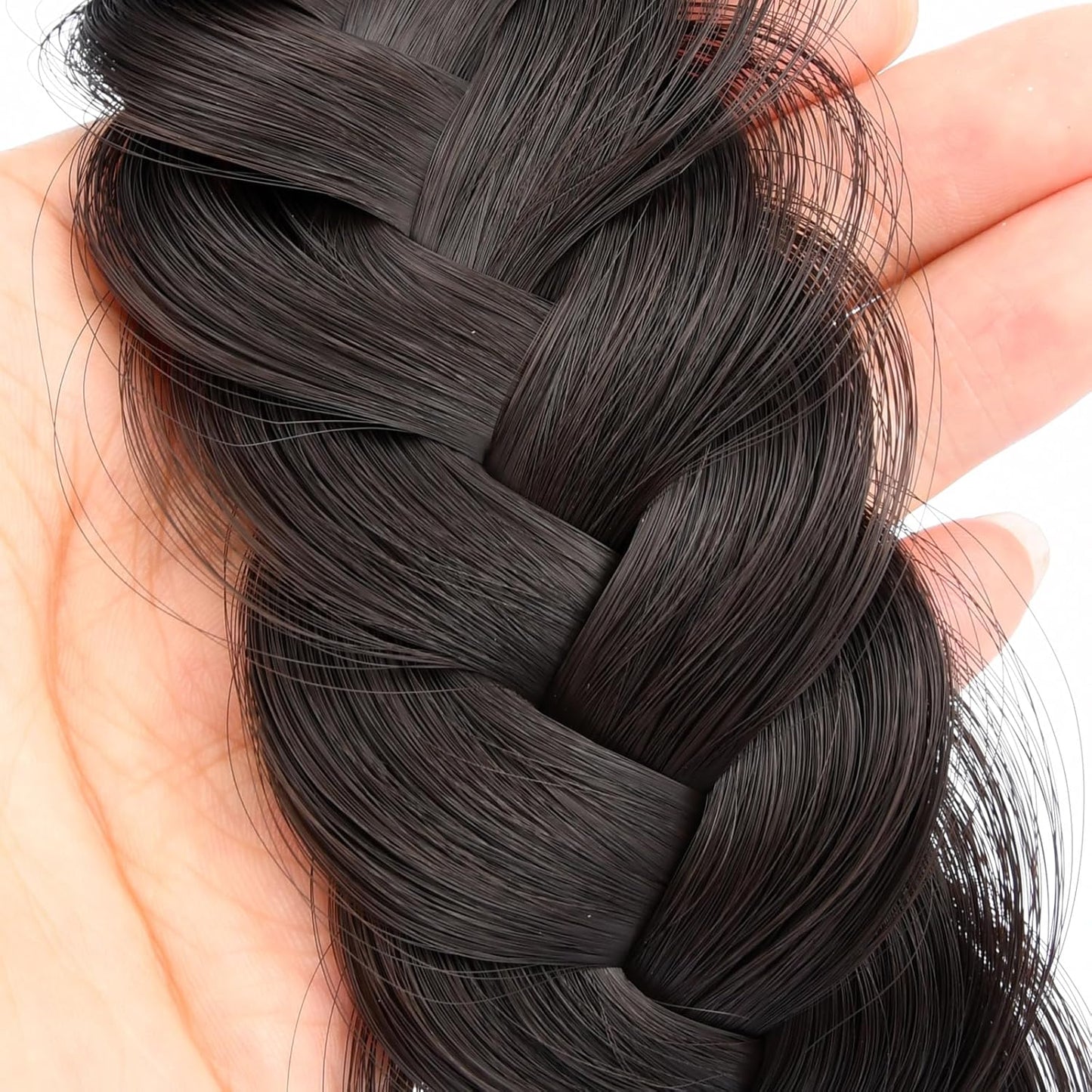 DIGUAN Wide Messy Braided Headband With Teeth Synthetic Hair Plaited Headband High Elasticity Braids Chunky Fishtail Braided Hair Band Hairpiece for Girls Women (Brunette Brown)