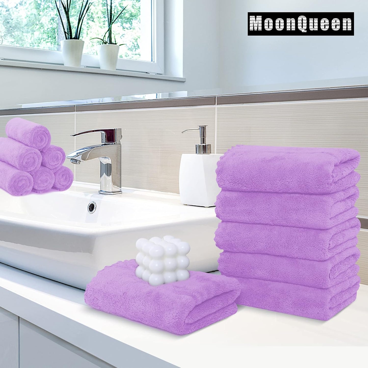 MOONQUEEN 18 Pack Premium Hand Towels - Quick Drying - Microfiber Coral Velvet Highly Absorbent Towels - Multipurpose Use as Hotel, Bathroom, Shower, Spa, Hand Towel 16 x 28 inches (Purple)